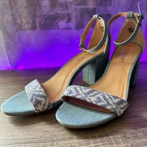 Patterned Denim Heels